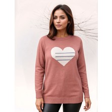 Mamayaga Kadın Bisiklet Yaka Uzun Kol Rahat Kalıp Büyük Beden Curve Kalpli Spor Şık Kazak