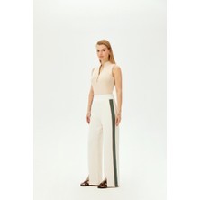 Allyco Yan Detaylı Önden Yırtmaçlı Pamuklu Ekru Örme Pantolon