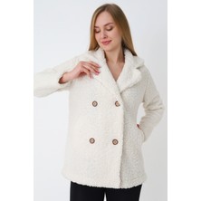 Intensive Collection Düğmeli Cepli Uzun Kollu Devrik Yaka Peluş Kadın Hırka