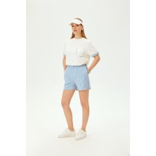 Allyco Beli Lastikli Kısa Çizgi Detaylı Pamuklu Şort