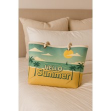 Hello Summer Büyük Boy Piknik ve Plaj Çantası –  Halat Saplı – 55X36X15 cm