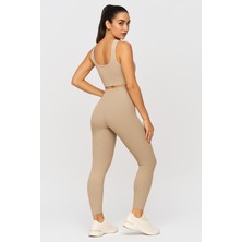 Eveda Yüksek Bel Geniş Kemer Toparlayıcı Kışlık Fitilli Tayt