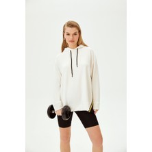 Allyco Yan Şerit Fermuar Detaylı Kapüşonlu Örme Sweatshirt