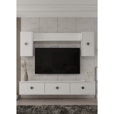 Cantek Dizayn 1339TV180-1CT Duvara Montaj Tv Sehpası, Tv Ünitesi Beyaz-Gümüş