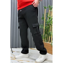 Wafrazon Erkek 3 Iplik Şardonlu Kargo Cep Baggy Eşofman Altı