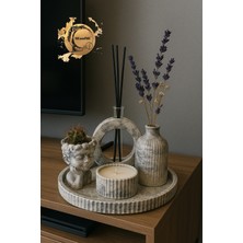 Meandme El Yapımı Ham Beton Dekoratif Set 5’li – Tepsi, Vazo, Kaktüslük, Mumluk & Oda Kokuluğu Crystal Serisi