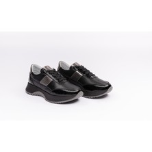 Yt 142 Siyah Deri ve Rugan Detaylı Kalın Taban Ayakkabı