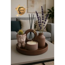 Meandme El Yapımı Ham Beton Dekoratif Set 5’li – Tepsi, Vazo, Kaktüslük, Mumluk & Oda Kokuluğu Crystal Serisi