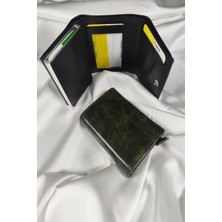 Leaf Accessory Mekanizmalı Unisex  Kartlık Haki Mermer Desenli, 1. Sınıf Vinlex Deri Kaplamalı, Çıtçıt Kapaklı, Şeffaf Ehliyet ve Kimlik Koyma Gözlü, Rfıd Korumalı