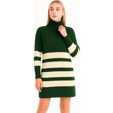 SFG Life Moda Kadın Dik Yaka ve Boydan Fitilli Triko Tunik-Elbise