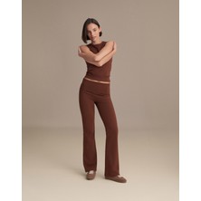 Less and Romance Beli Katlamalı Ispanyol Pantolon Çikolata Kahve