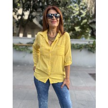 Denizege Butik Çift Cep Pamuk Gömlek Sarı