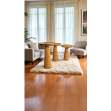 Doğal Masif Tik Renk Ahşap 3’lü Zigon Sehpa – Mantar Yan Sehpa