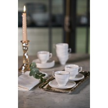 Linens Javed Porselen 6'lı 90 ml Kahve Fincan Seti Beyaz-Gümüş