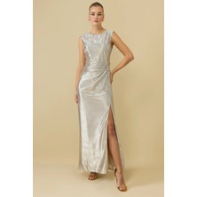 Ekol Parlak Kumaş Maxi Boy Abiye Elbise 5092