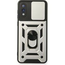 Techmrt Newface Samsung Galaxy A02 Kılıf Pars Lens Yüzüklü Silikon - Gümüş