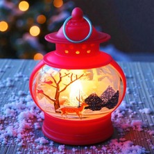Kuzey Oyuncak Vıp Kalite Oval Kırmızı Geyik Yılbaşı Feneri Gün Işığı LED Işıklı Fener Yılbaşı Hediyeleri 14X8X4 cm