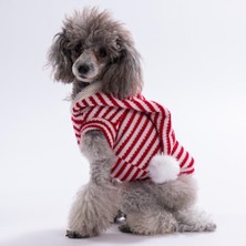 Pawstar Candycane Yelek-Sweat Kırmızı Çizgili Şapkalı Triko Köpek Kıyafeti Kedi Kıyafeti Köpek Kolsuz Sweati