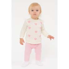 Dinamik çocuk Kız Bebek/çocuk Kalp Nakışlı Omuzdan Çıtçıtlı Love Bebek Takımı 2li Alt Üst Mevsimlik 3-6-9-12AYLIK