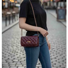 Moda Fiesta Kadın Kapitone Zincir Askılı Çapraz Çanta – Çok Gözlü, Kartlıklı, Fermuarlı Bölmeli