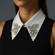 Uretti - Sümeyya 2589 6114 El Yapımı Yaprak Desenli Beyaz Seyyar Yaka Taşlı Choker Kolye