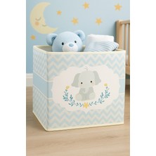 Mavi Fil Hayvan Figürü Baskılı Kapaksız Çok Amaçlı Oyuncak Saklama Kutusu 30X30X30