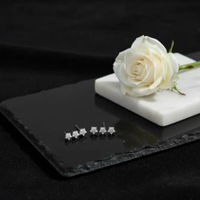 Kyver Tektaş Küpe Yıldız Model Tektaş Üçlü Set Küpe Kararmaz Çelik Silver