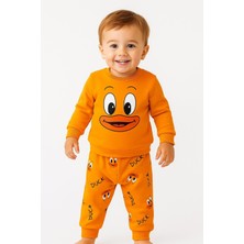 Dinamik çocuk Kız/erkek Bebek Unısex Duck Ördek Desenli 2li Takım Sweatshirt ve Alt 6-9-12-18AY