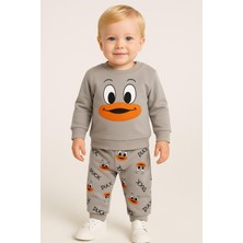 Dinamik çocuk Kız/erkek Bebek Unısex Duck Ördek Desenli 2li Takım Sweatshirt ve Alt 6-9-12-18AY