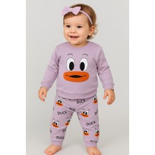 Dinamik çocuk Kız/erkek Bebek Unısex Duck Ördek Desenli 2li Takım Sweatshirt ve Alt 6-9-12-18AY