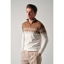 Mandala Tekstil Çok Renkli Fermuarlı Erkek Triko Kazak