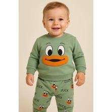 Dinamik çocuk Kız/erkek Bebek Unısex Duck Ördek Desenli 2li Takım Sweatshirt ve Alt 6-9-12-18AY