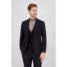 Paco Romano Erkek Slim Fit Sivri Yaka Siyah Yelekli Takım Elbise