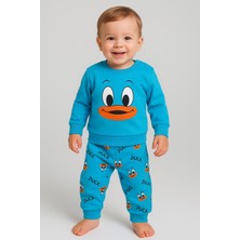 Dinamik çocuk Kız/erkek Bebek Unısex Duck Ördek Desenli 2li Takım Sweatshirt ve Alt 6-9-12-18AY