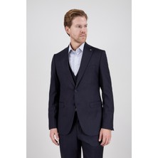 Paco Romano Erkek Slim Fit Mono Yaka Koyu Lacivert 8 Drop Yelekli Takım Elbise