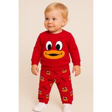 Dinamik çocuk Kız/erkek Bebek Unısex Duck Ördek Desenli 2li Takım Sweatshirt ve Alt 6-9-12-18AY