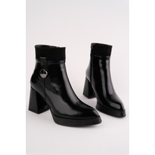 MARSHETTA Mira Model Siyah Sivri Burun Platform Topuklu Yandan Fermuarlı Kadın Bot