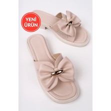 MARSHETTA Fionella Model Fiyonk Toka Detaylı Yanları Fileli Günlük Bej Kadın Terlik