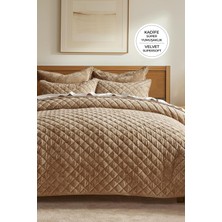 Evlen Home Collection Kapitone Kadife Yatak Örtüsü Seti Tek Kişilik Supersoft 2 Parça Yumuşak Elyaf Dolgulu Çeyizlik Kahve