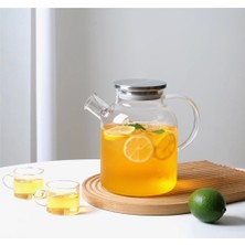 Borosilikat Cam Metal Kapaklı Bitki Çayı Demliği & Sürahi 1800 ml