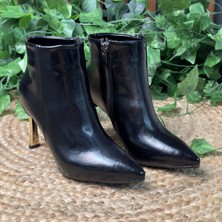 Mey Ayakkabı Gold Ince Topuklu Düz Desen Siyah Kadın Bot M4587