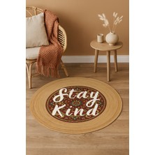 Halımax Snugh Yuvarlak Baskı Jüt Halı Makinede Yıkanabilir Çift Taraflı Doğal Jüt Stay Kind Retro Kilim