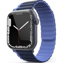 Techmrt Movenchy Apple Watch 42MM Mo-Wb1 Çift Renk Mıknatıslı Silikon Kordon - Lacivert-Mavi