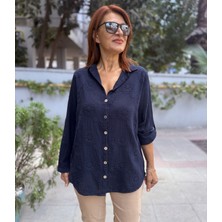 Denizege Butik Brode Desen Gömlek Lacivert