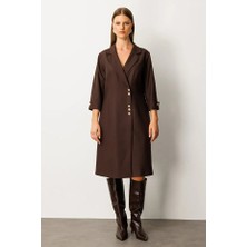 Ekol Kruvaze Yaka Midi Elbise 4509