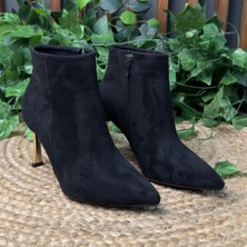 Mey Ayakkabı Gold Ince Topuklu Düz Desen Süet Siyah Kadın Bot M4588