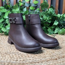 Mey Ayakkabı Parlak Taş Detaylı Düz Kahverengi Kadın Bot M4577