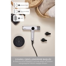Özbience Hızlı ve Güçlü Saç Kurutma Makinesi, Su Iyon Teknolojili, Şık Beyaz ve Gümüş Renk
