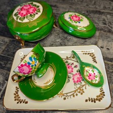 Manushum El Yapımı Porselen Sultan Kahve Fincanı- Yeşil 1 Adet