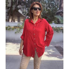 Denizege Butik Brode Desen Gömlek Kırmızı